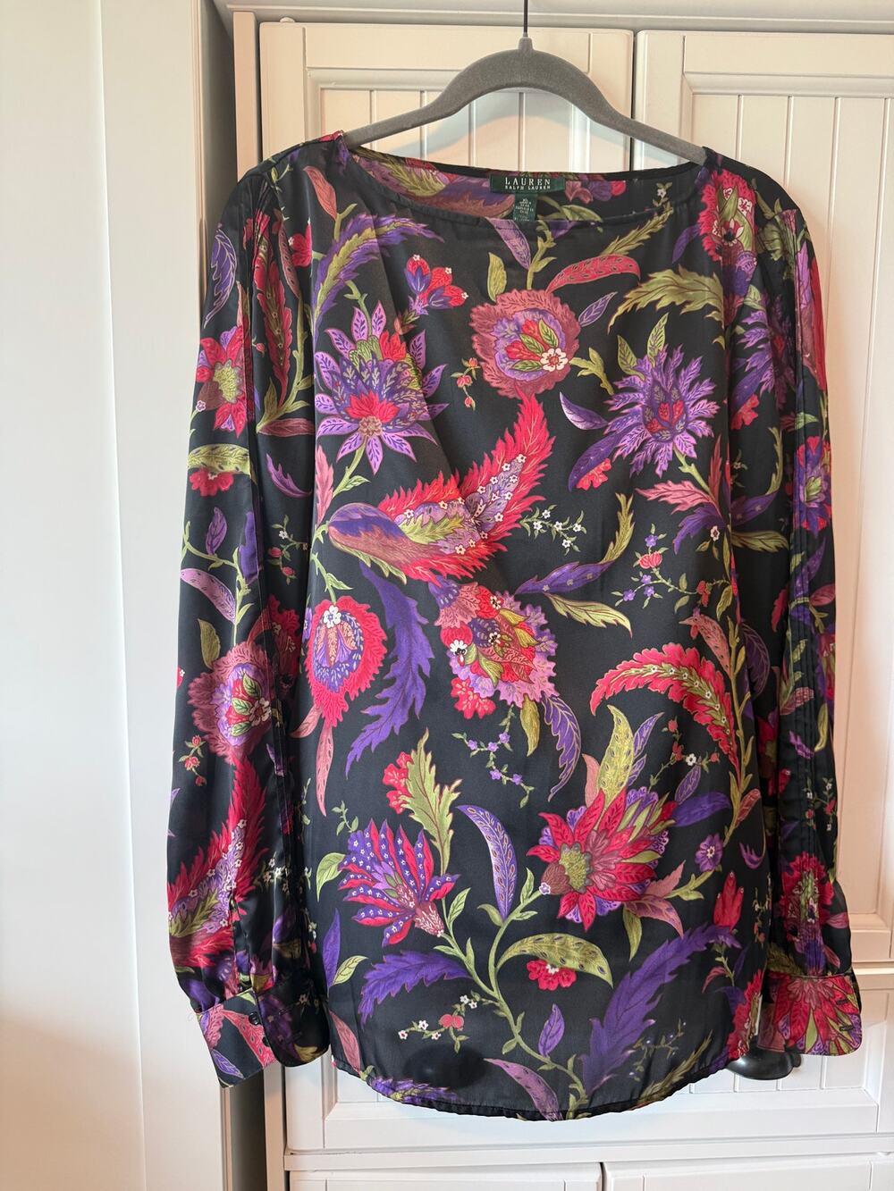 Ralph Lauren Vintage Floral Paisley Sheer Boat Neck Blouse XL NWT